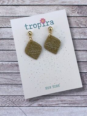 Gold Glitter Tear Drop Polymer Clay Earrings